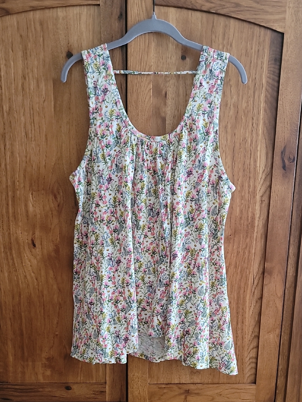 Natural Life Cotton Floral Sleeveless Scoop Neck Tank Top - Pink & Green